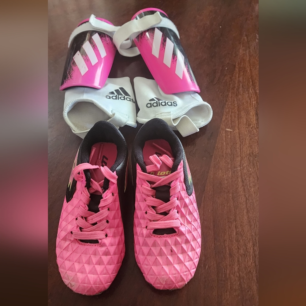 Soccer shoes and shin guards